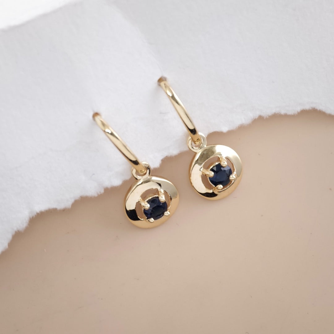 Sapphire 9ct Gold Round Disc Earrings