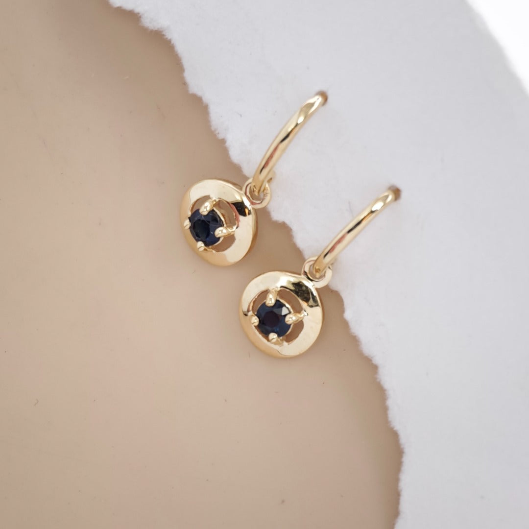 Sapphire 9ct Gold Round Disc Earrings
