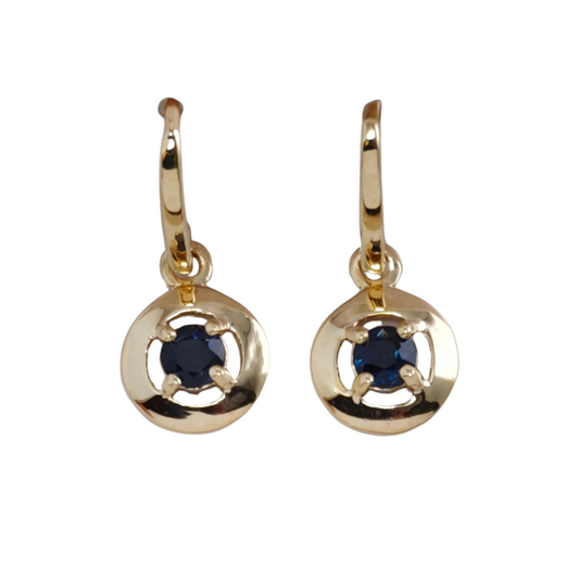Sapphire 9ct Gold Round Disc Earrings