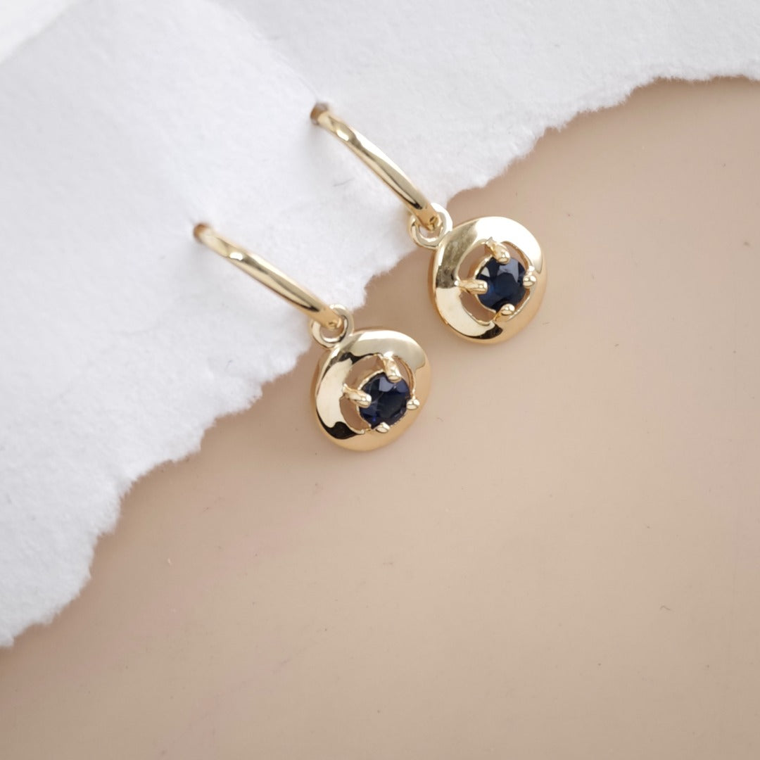 Sapphire 9ct Gold Round Disc Earrings
