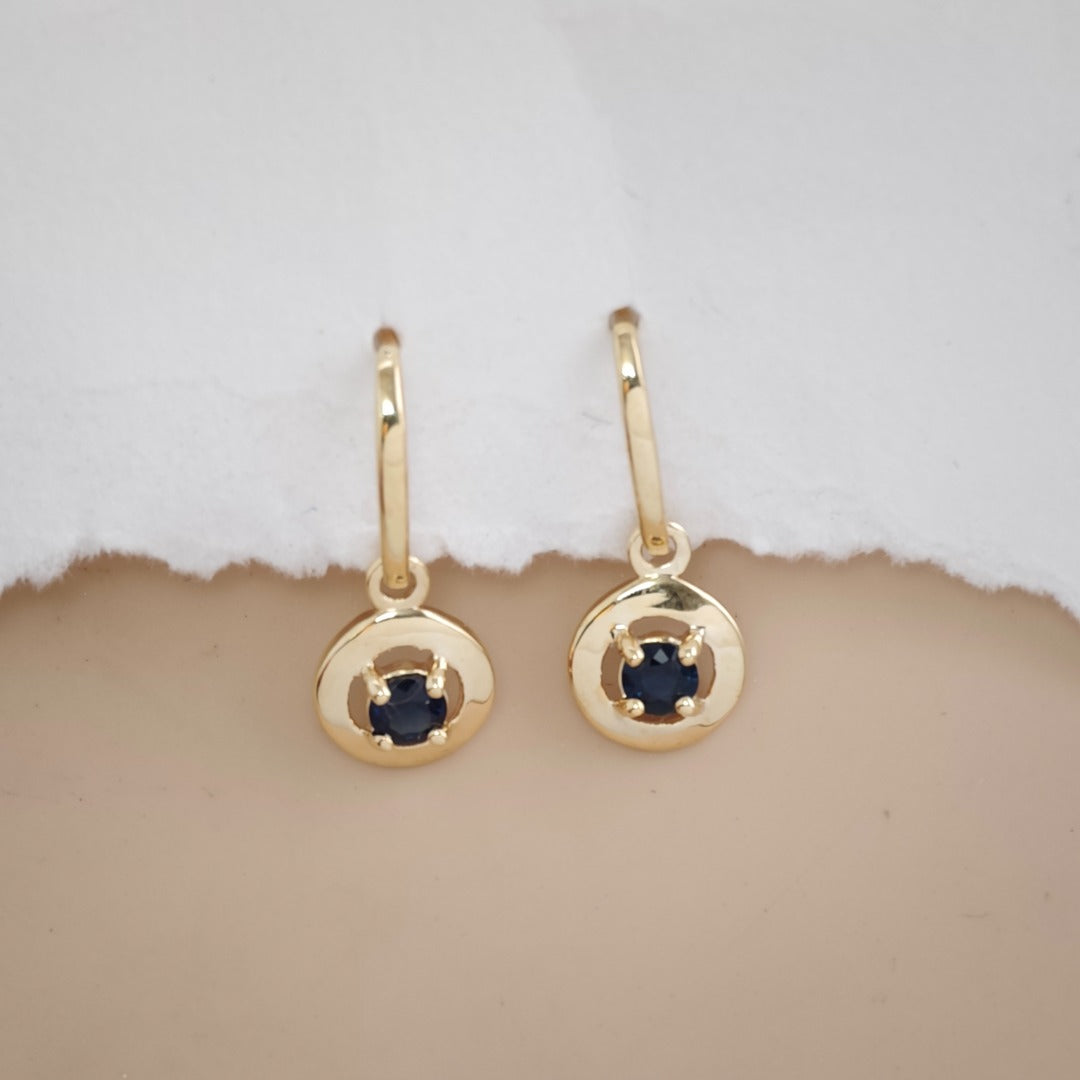 Sapphire 9ct Gold Round Disc Earrings
