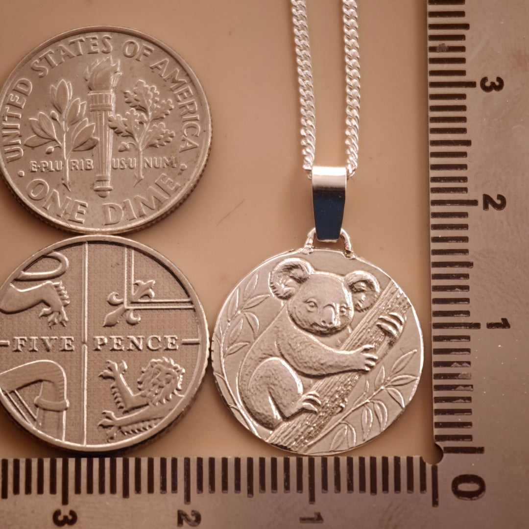 Koala Engraved Sterling Silver Coin Necklace