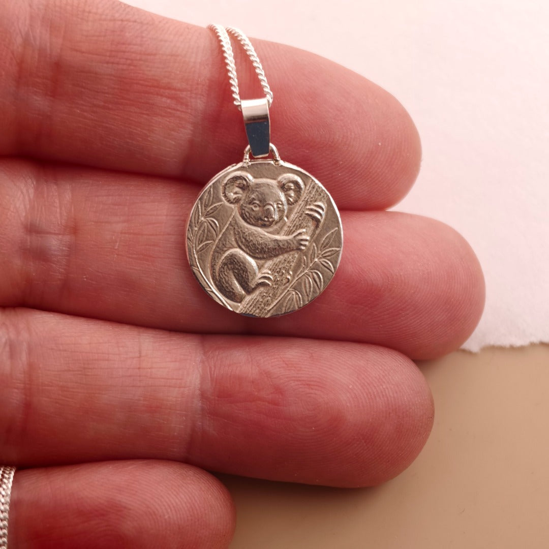 Koala Engraved Sterling Silver Coin Necklace