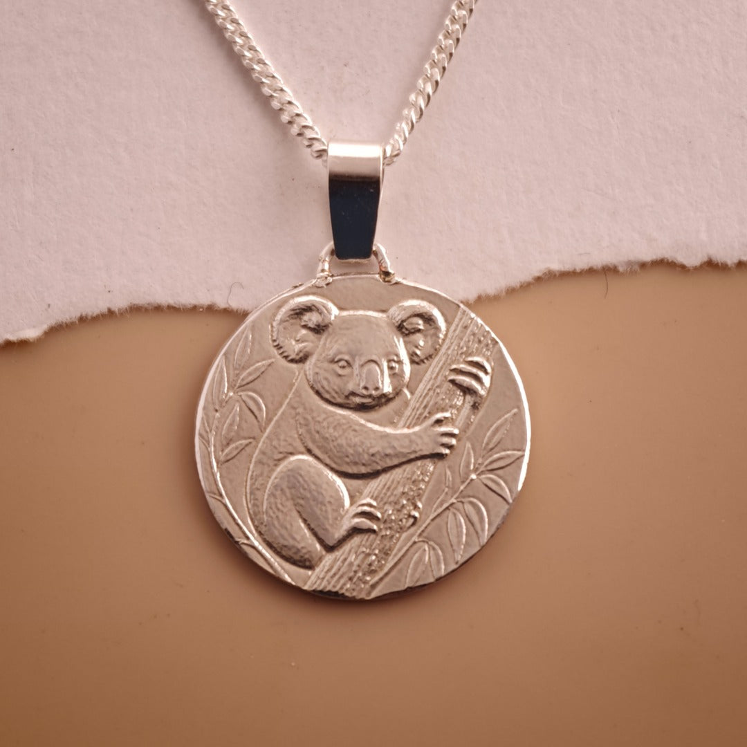 Koala Engraved Sterling Silver Coin Necklace