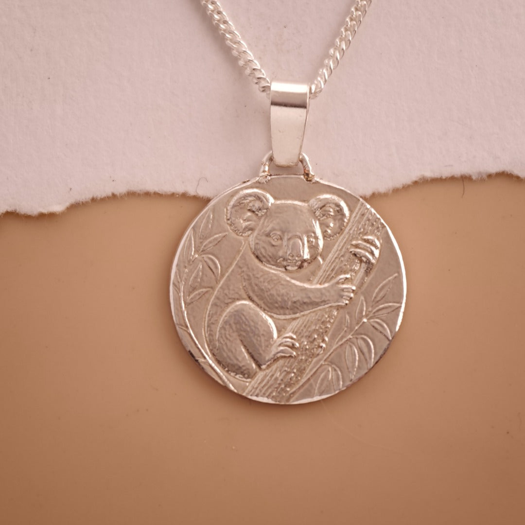 Koala Engraved Sterling Silver Coin Necklace