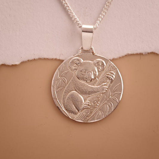 Koala Engraved Sterling Silver Coin Necklace