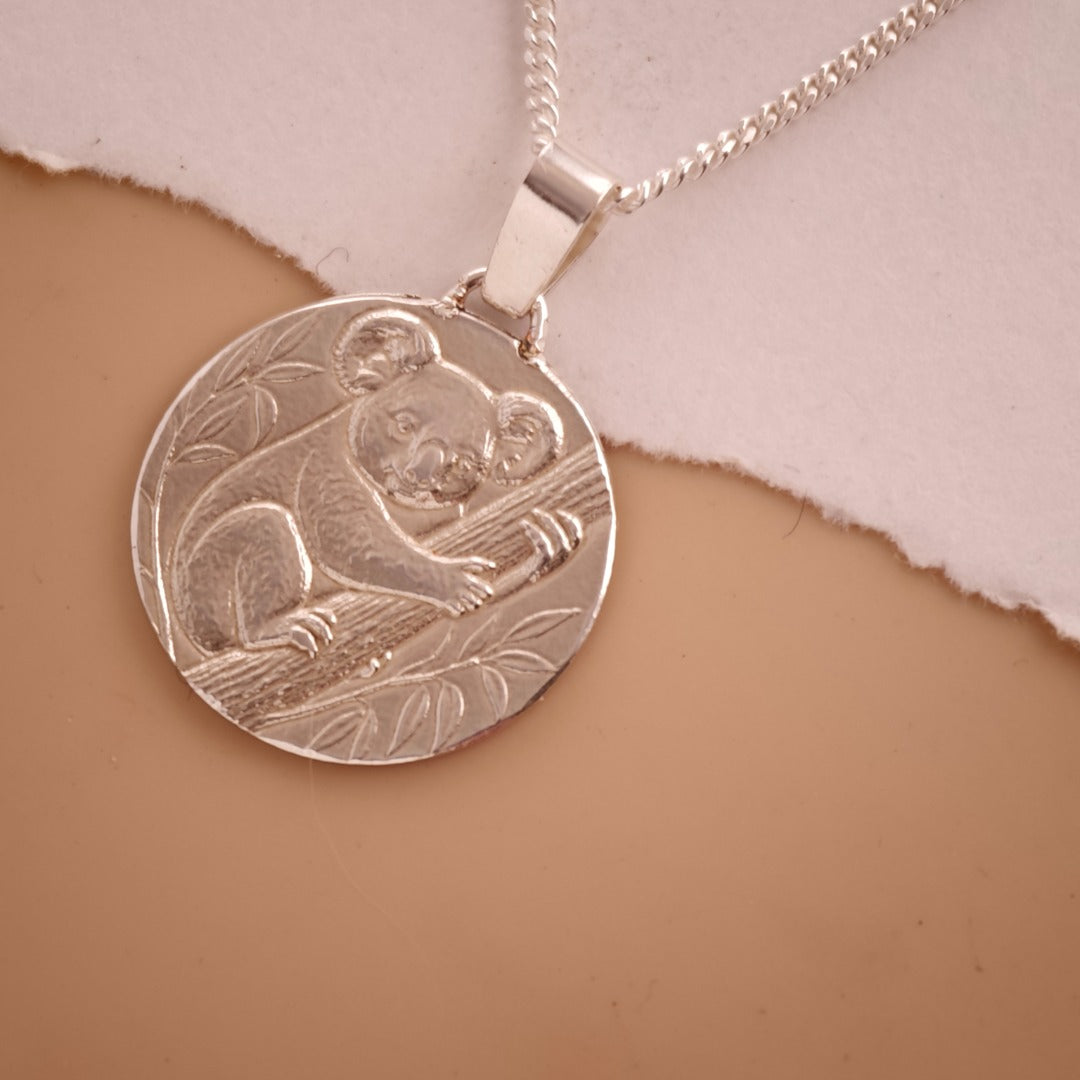 Koala Engraved Sterling Silver Coin Necklace