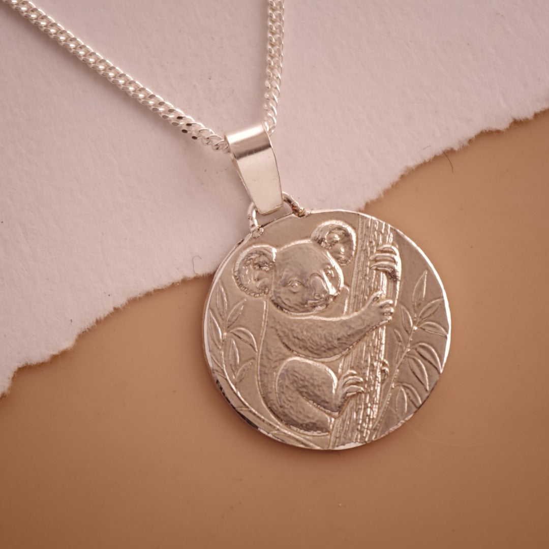 Koala Engraved Sterling Silver Coin Necklace