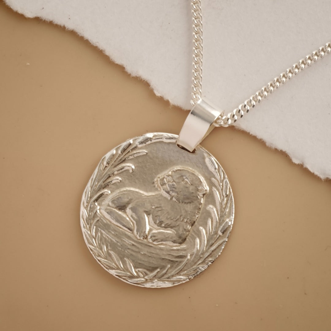 Otter Engraved Sterling Silver Coin Necklace