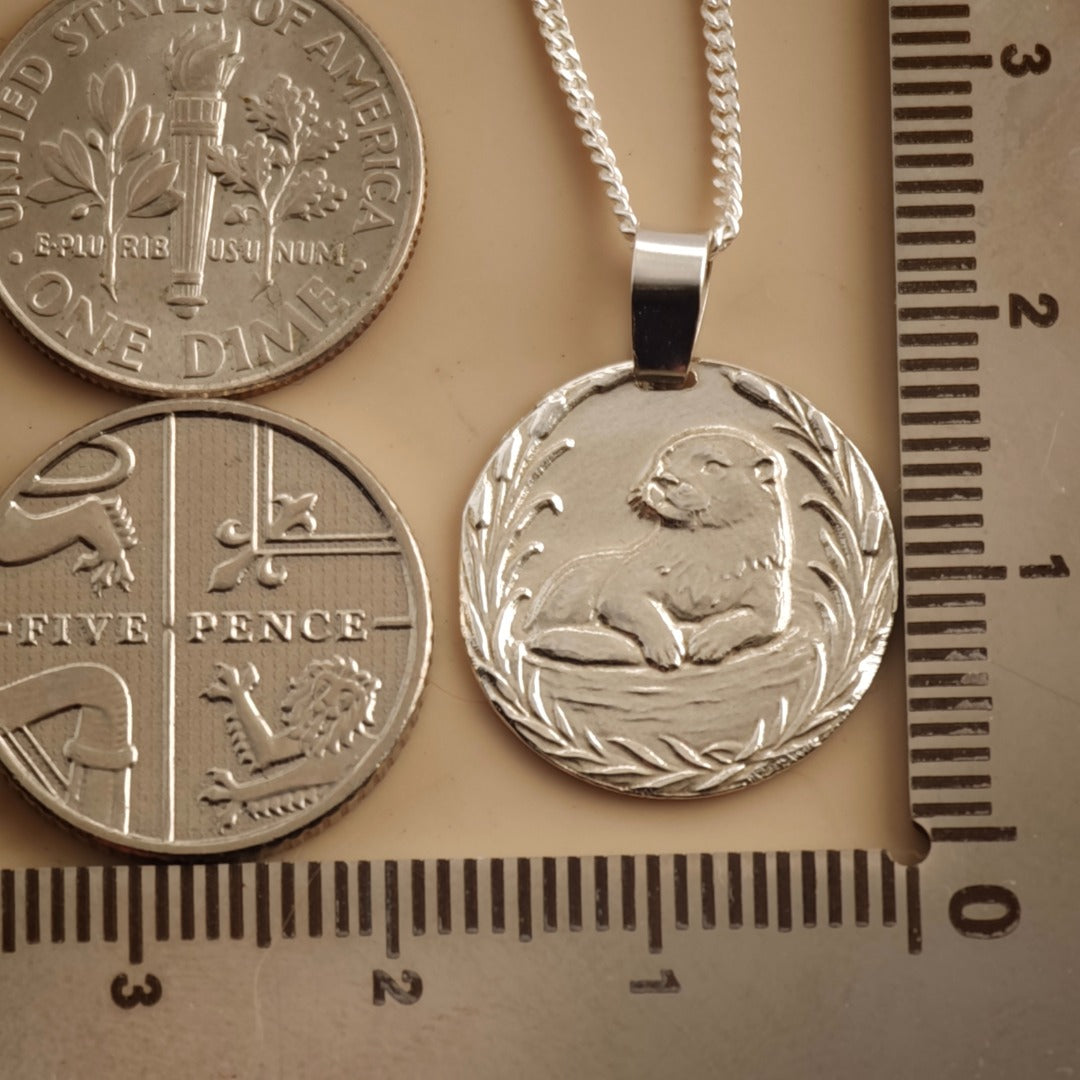 Otter Engraved Sterling Silver Coin Necklace