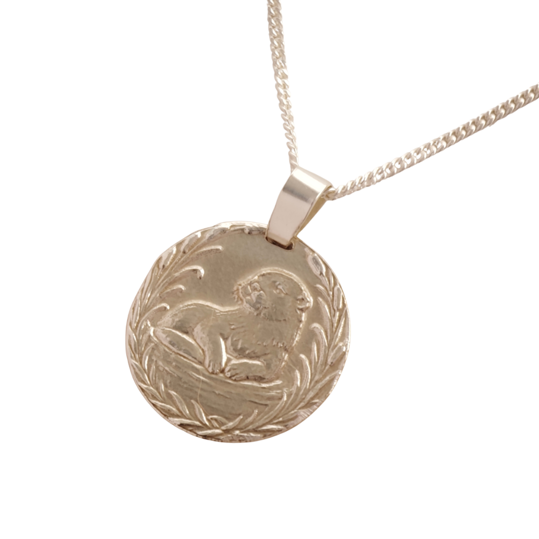 Otter Engraved Sterling Silver Coin Necklace