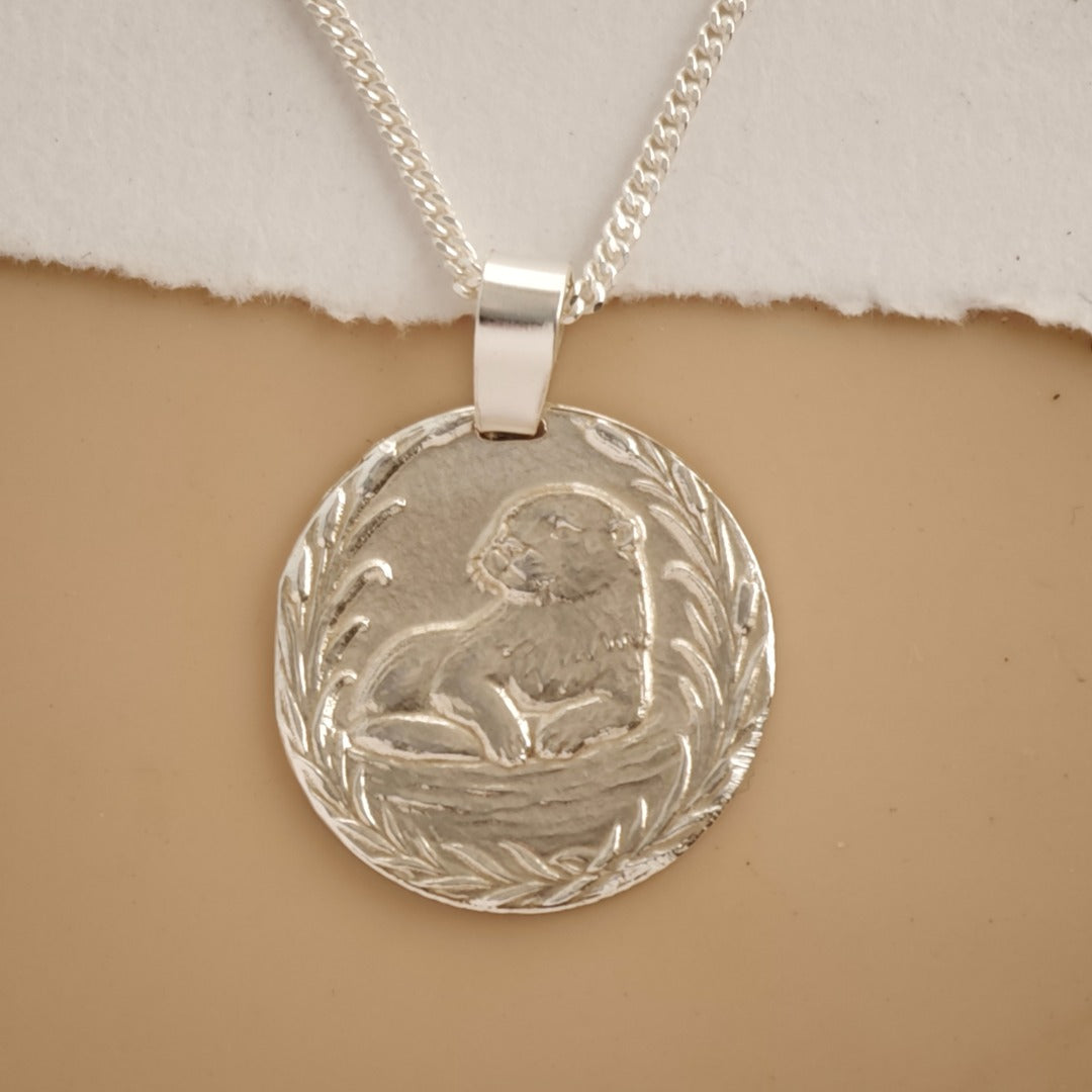 Otter Engraved Sterling Silver Coin Necklace