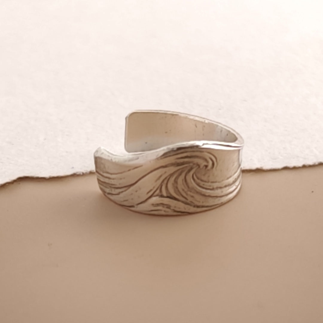 Wave Engraved Sterling Silver Ear Cuff