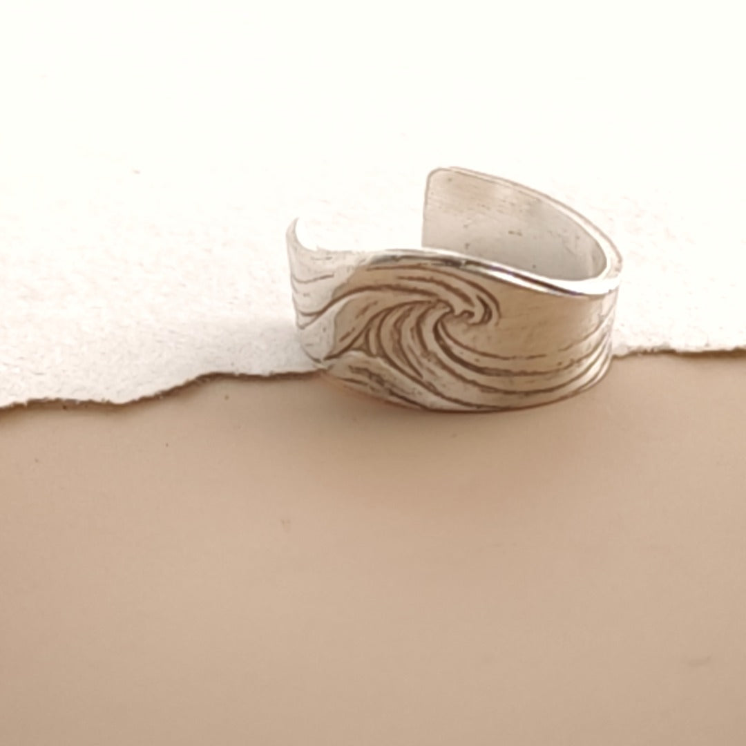 Wave Engraved Sterling Silver Ear Cuff