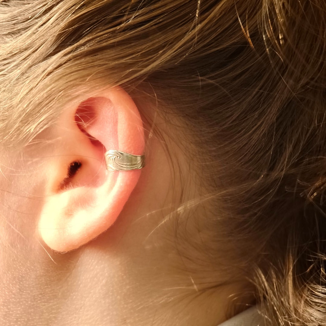 Wave Engraved Sterling Silver Ear Cuff