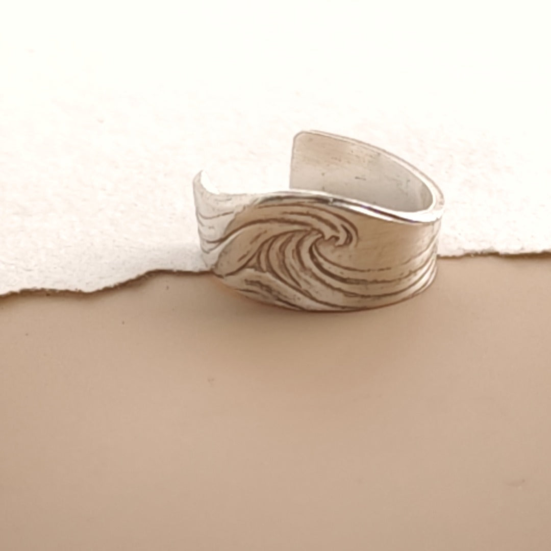 Wave Engraved Sterling Silver Ear Cuff