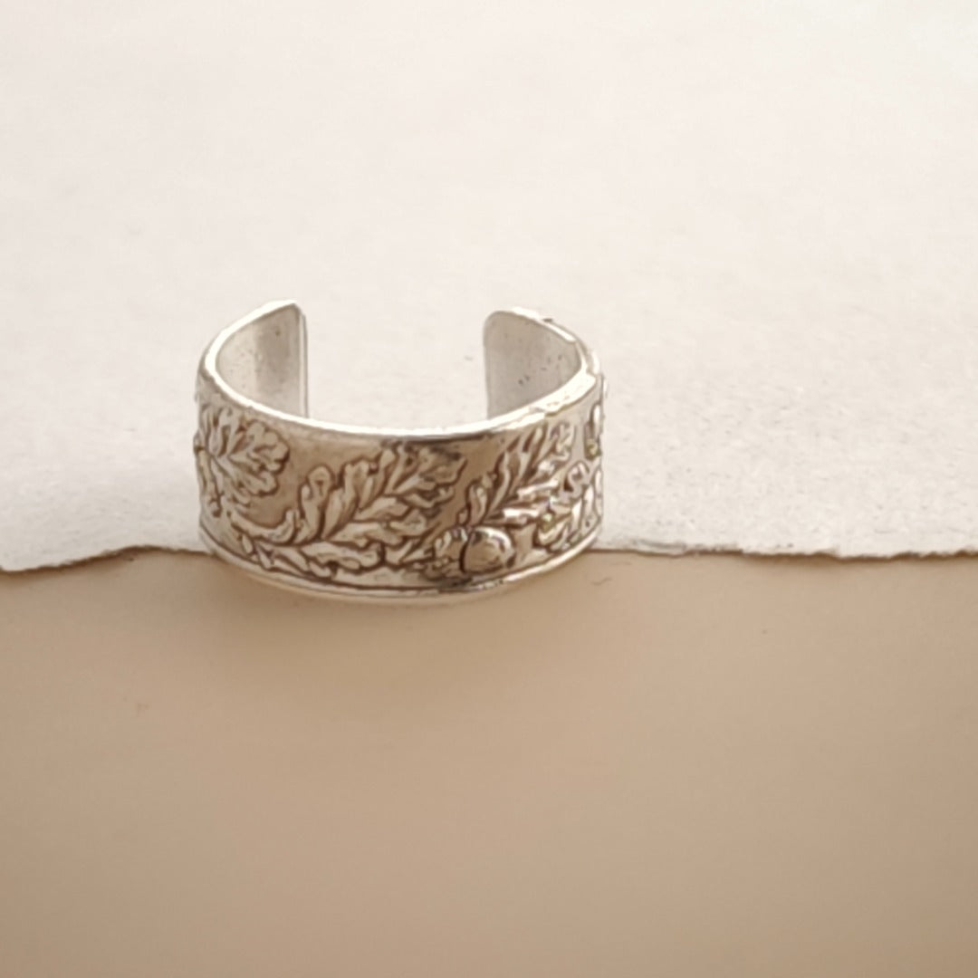Oak & Acorn Engraved Sterling Silver Ear Cuff