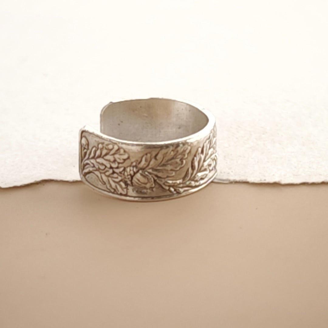 Oak & Acorn Engraved Sterling Silver Ear Cuff