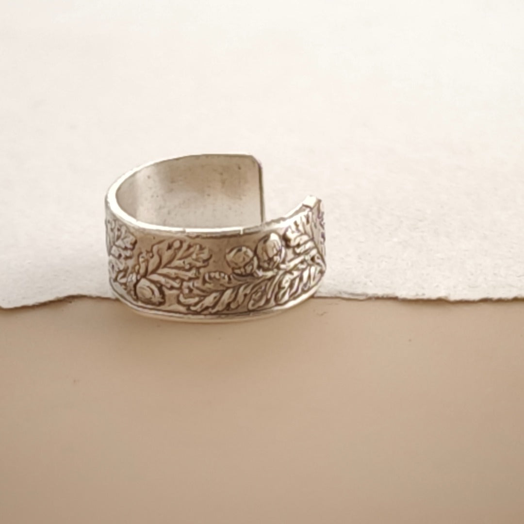 Oak & Acorn Engraved Sterling Silver Ear Cuff