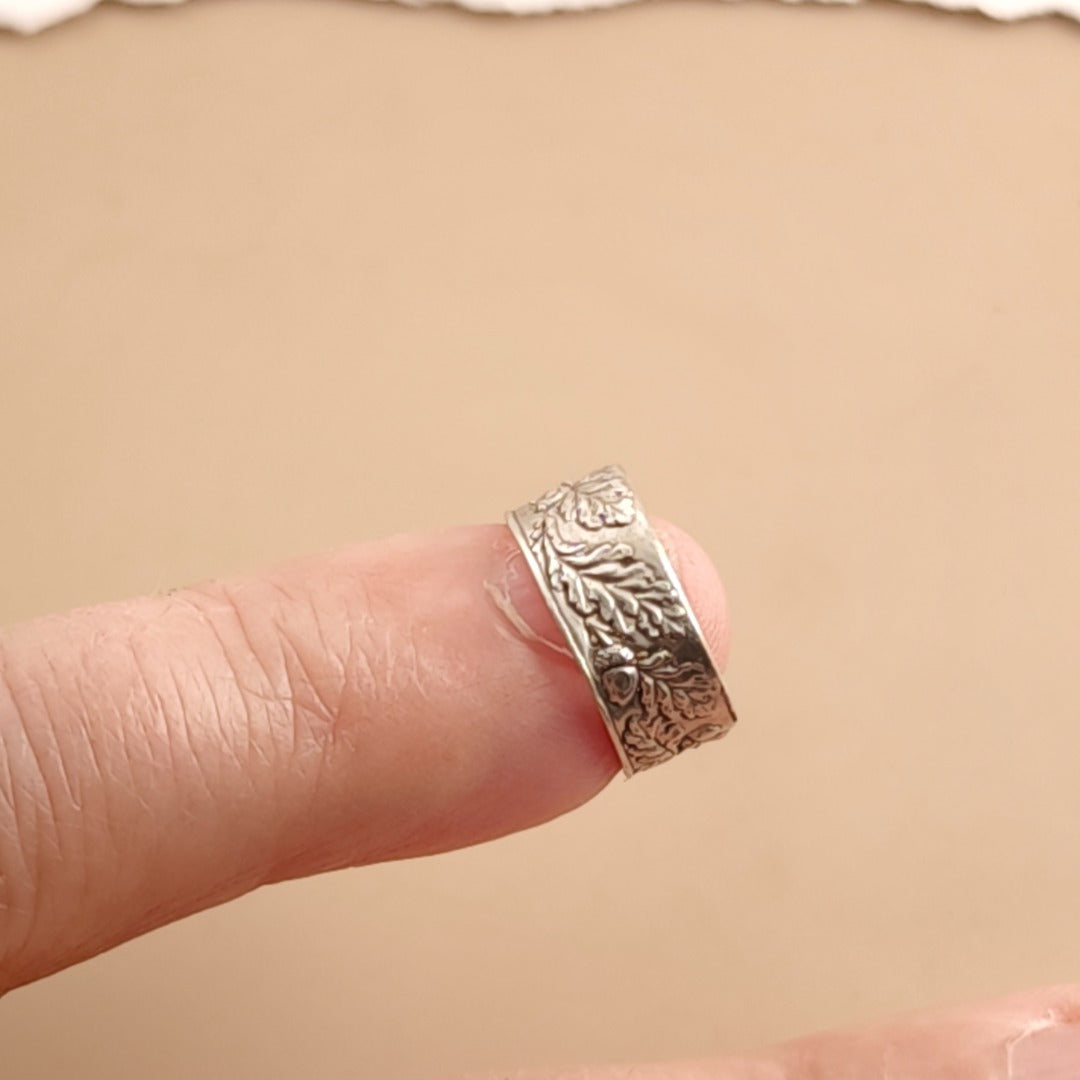 Oak & Acorn Engraved Sterling Silver Ear Cuff