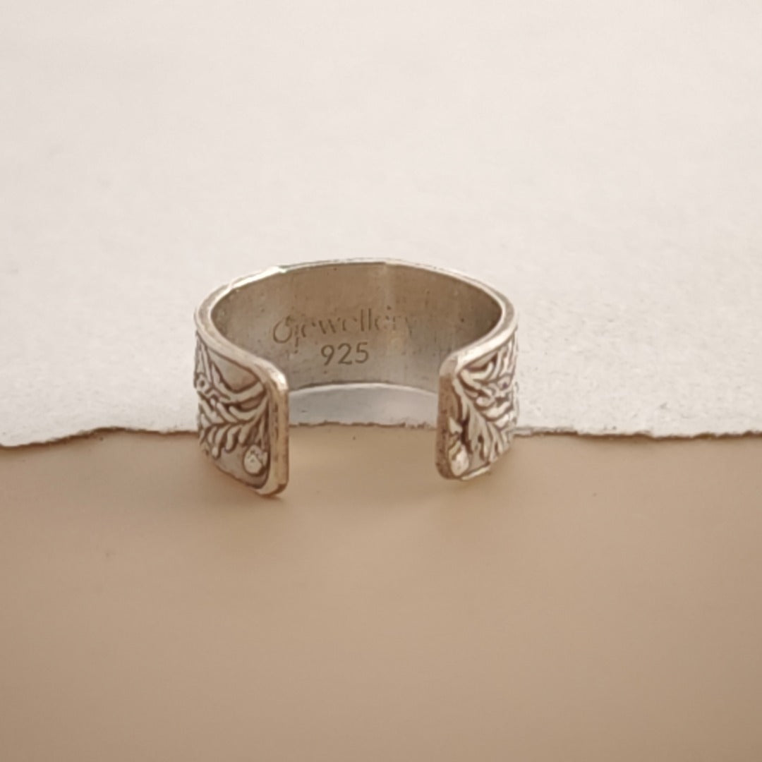 Oak & Acorn Engraved Sterling Silver Ear Cuff