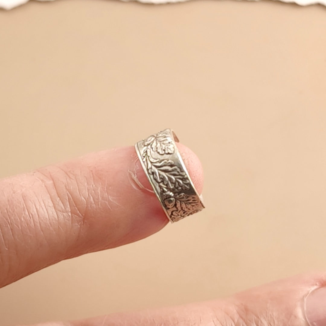 Oak & Acorn Engraved Sterling Silver Ear Cuff