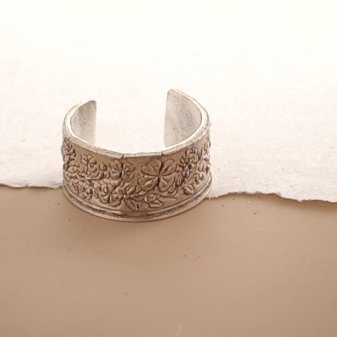 Four Leaf Clover Engraved Sterling Silver Ear Cuff