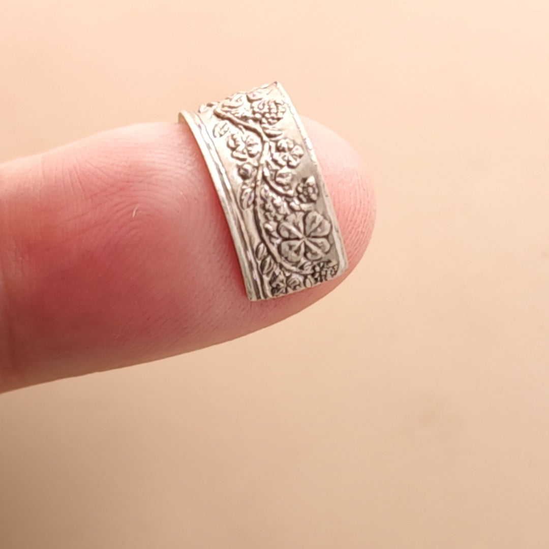 Four Leaf Clover Engraved Sterling Silver Ear Cuff