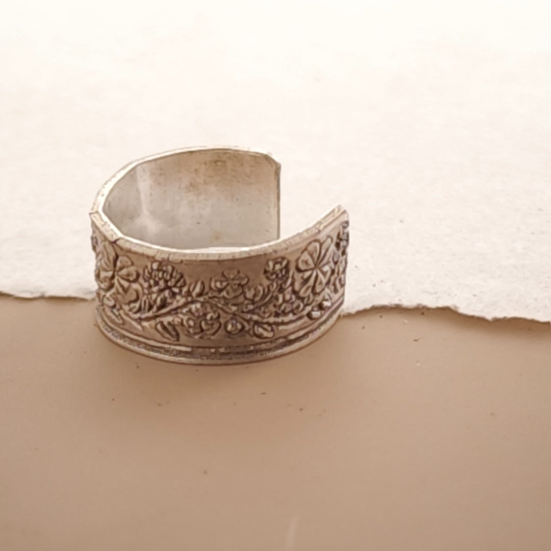 Four Leaf Clover Engraved Sterling Silver Ear Cuff