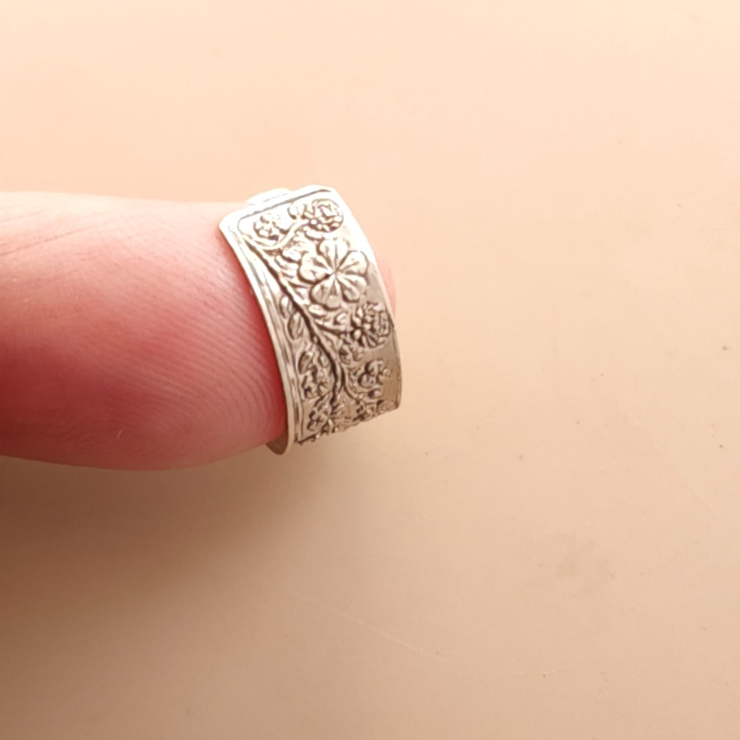 Four Leaf Clover Engraved Sterling Silver Ear Cuff