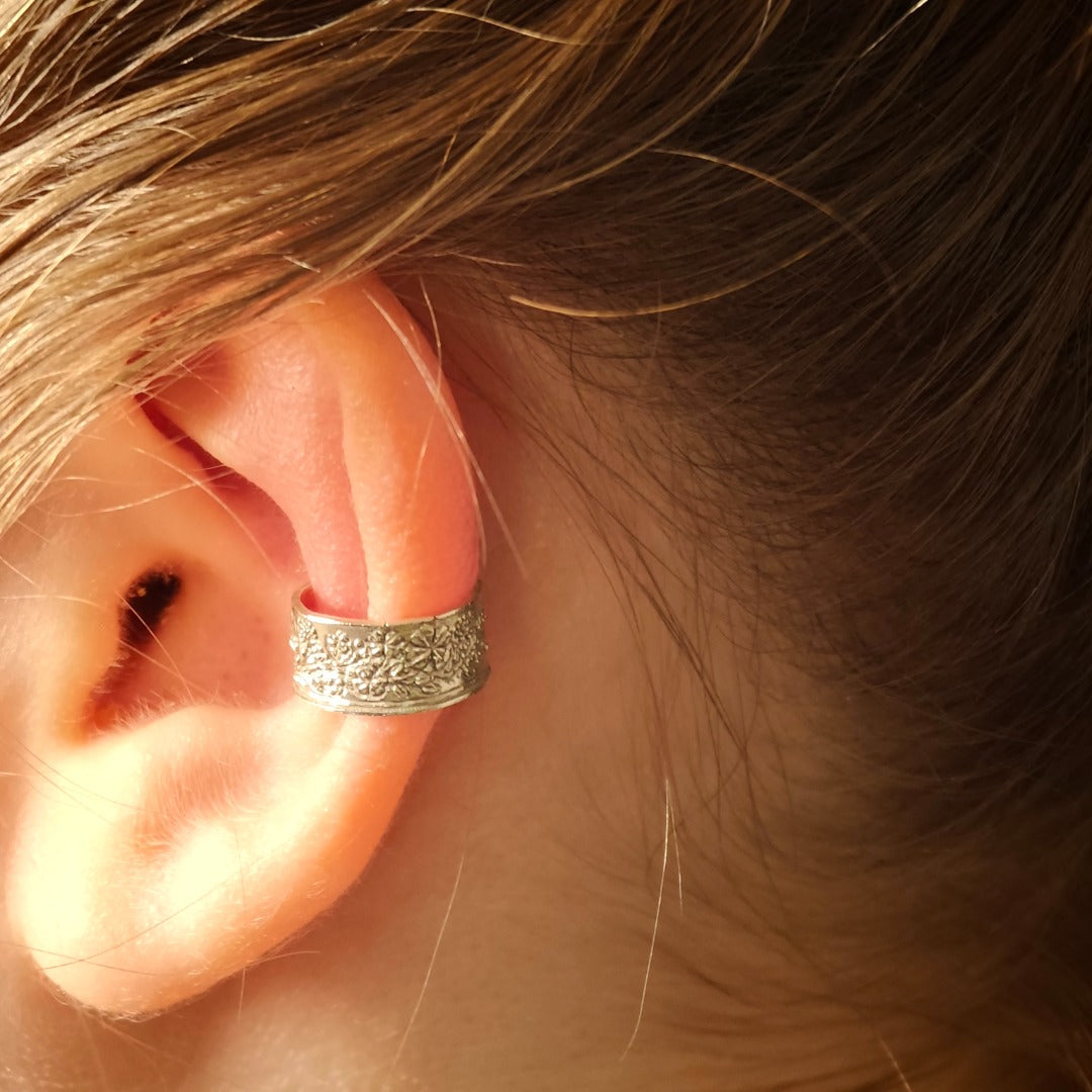 Four Leaf Clover Engraved Sterling Silver Ear Cuff