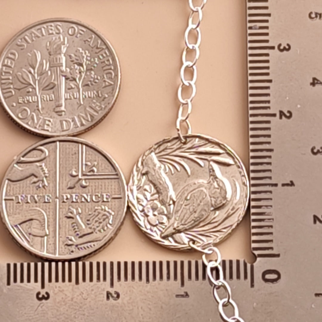 Kingfisher Engraved Sterling Silver Coin Bracelet