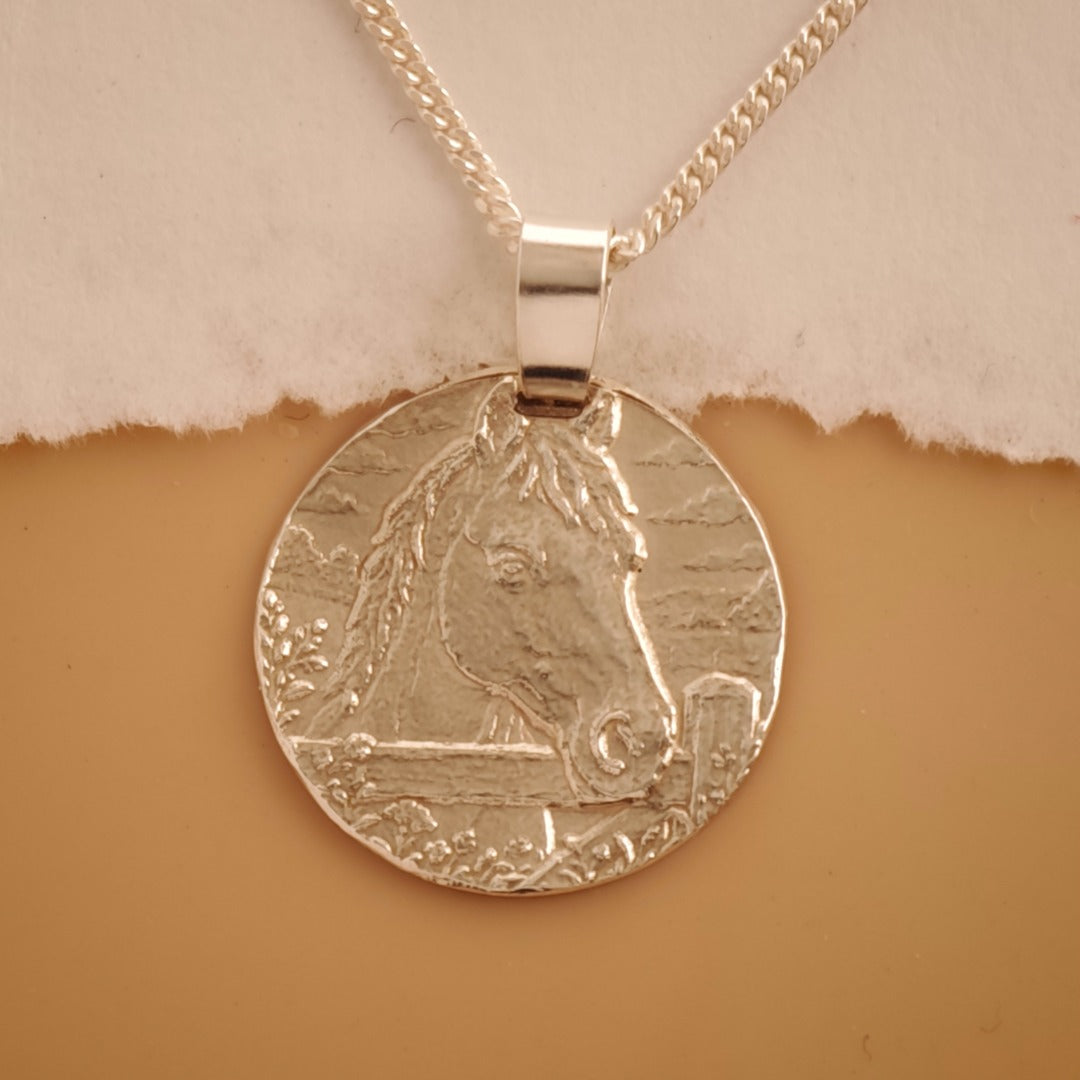 Horse Engraved Sterling Silver Coin Necklace