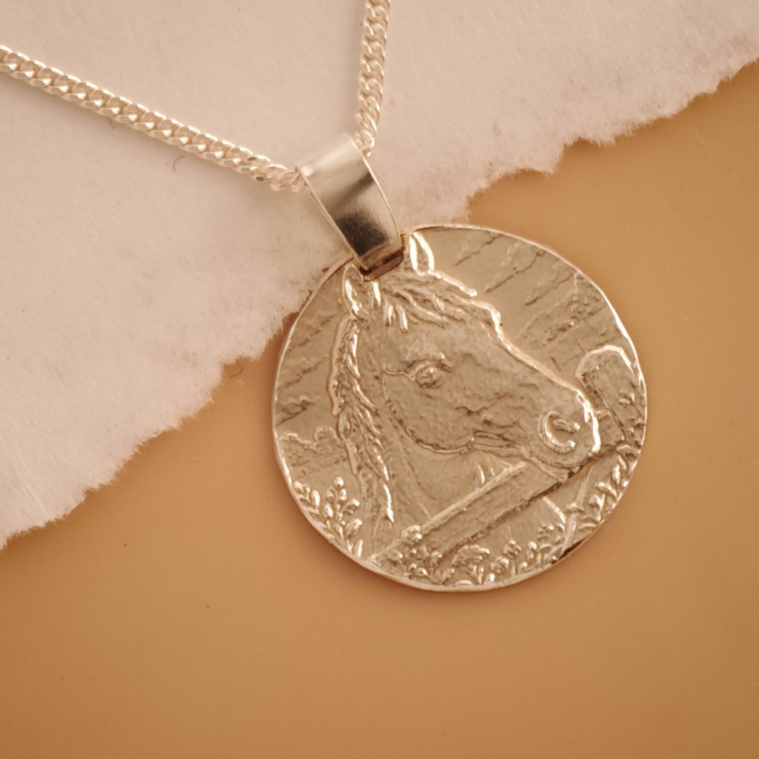 Horse Engraved Sterling Silver Coin Necklace