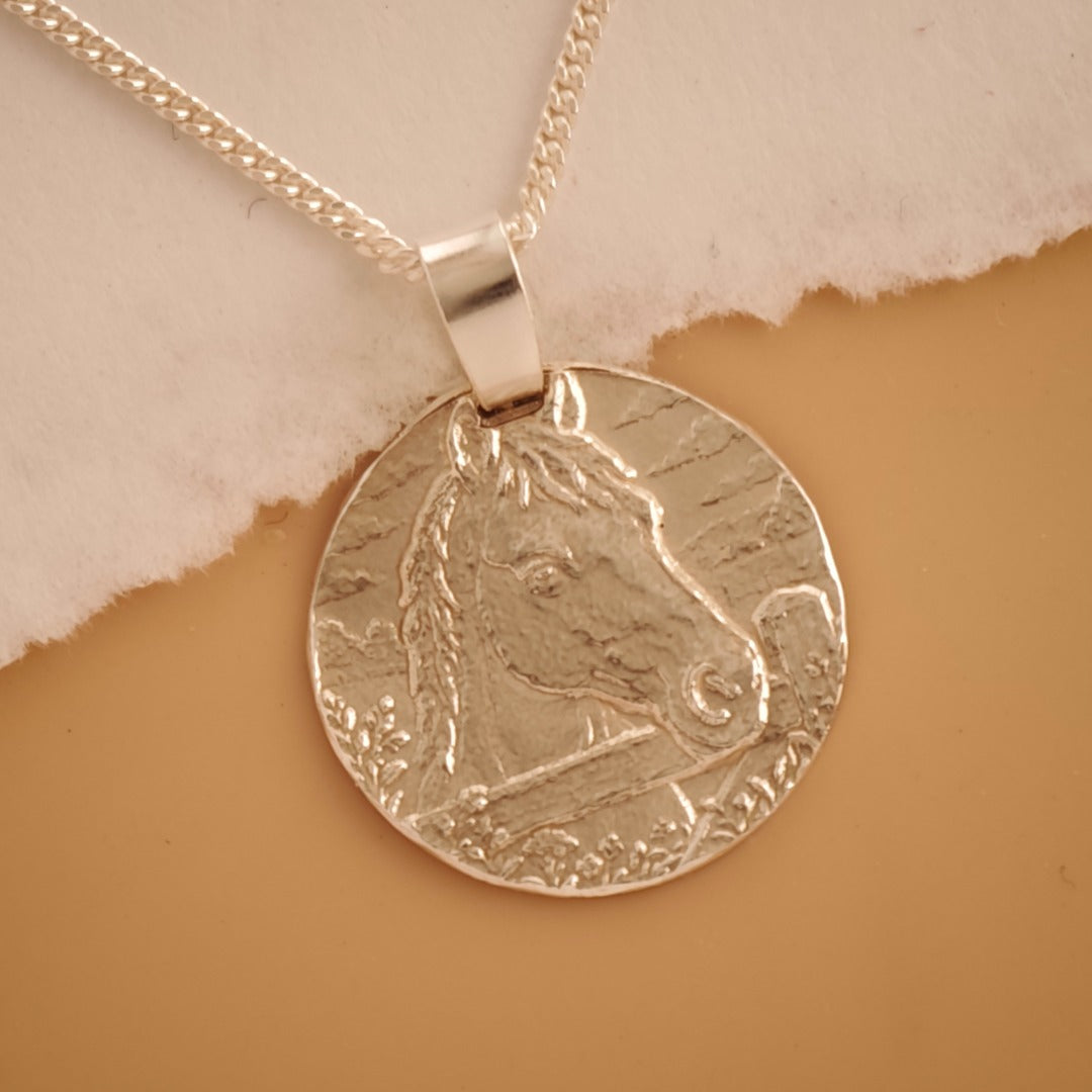 Horse Engraved Sterling Silver Coin Necklace
