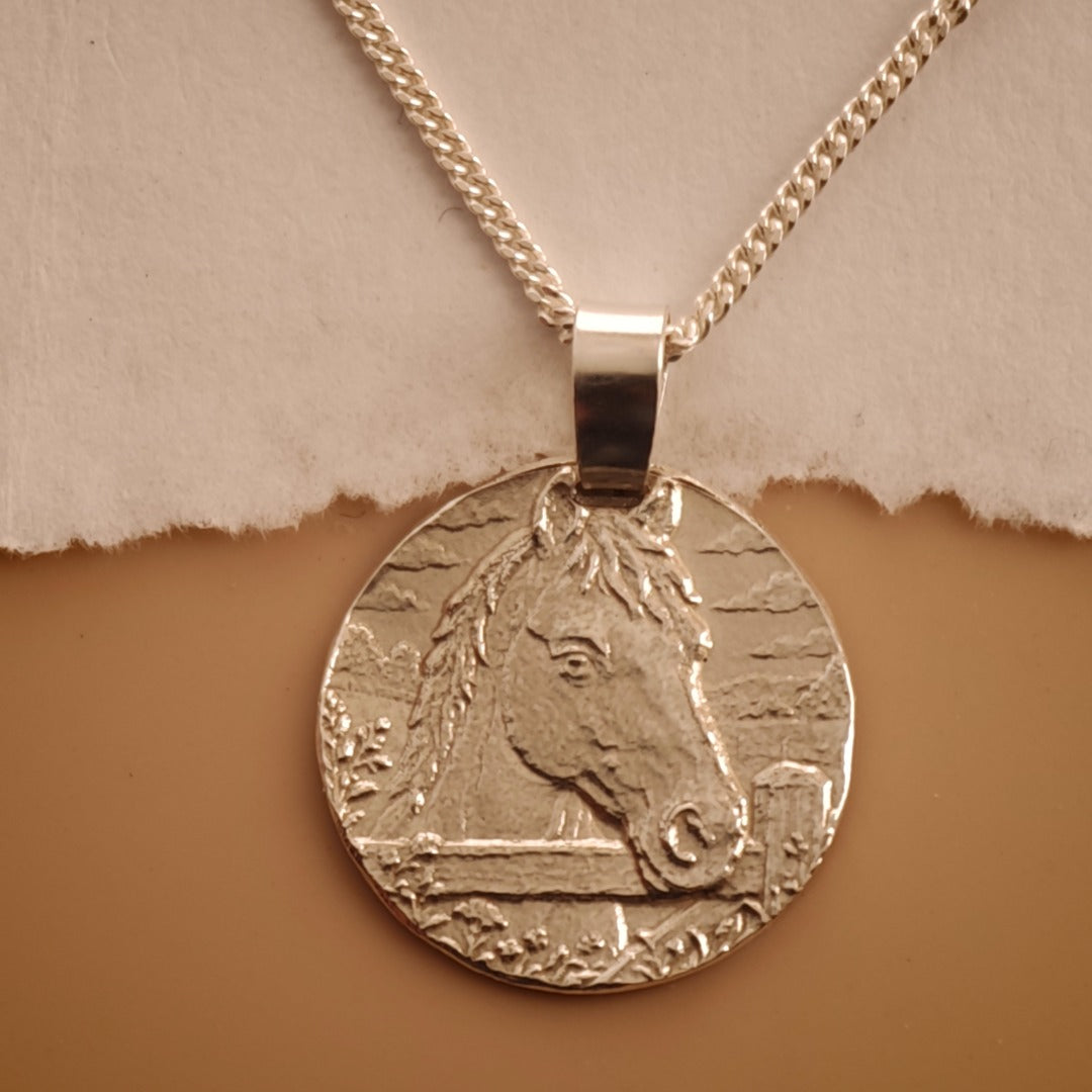Horse Engraved Sterling Silver Coin Necklace