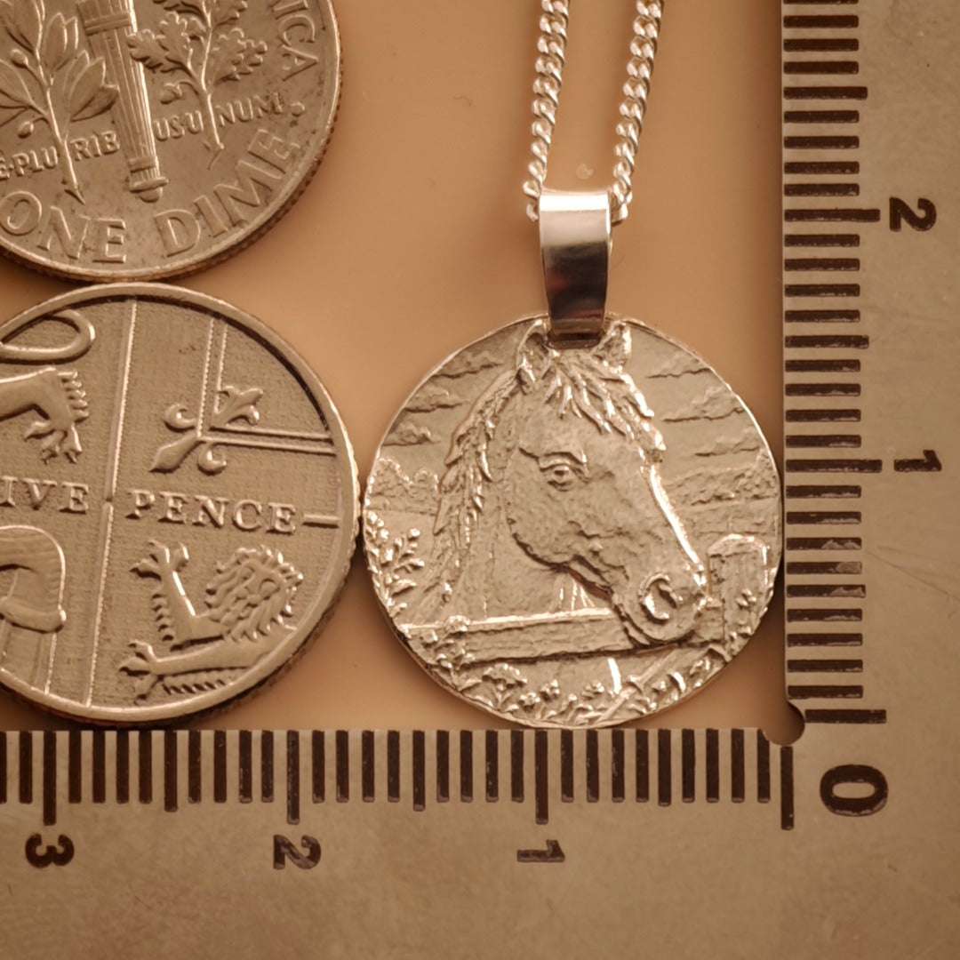 Horse Engraved Sterling Silver Coin Necklace
