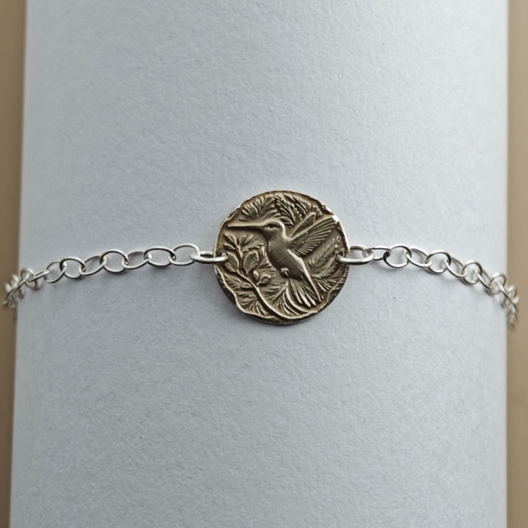 Hummingbird Engraved Sterling Silver Coin Bracelet