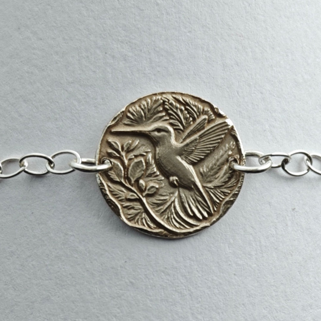 Hummingbird Engraved Sterling Silver Coin Bracelet