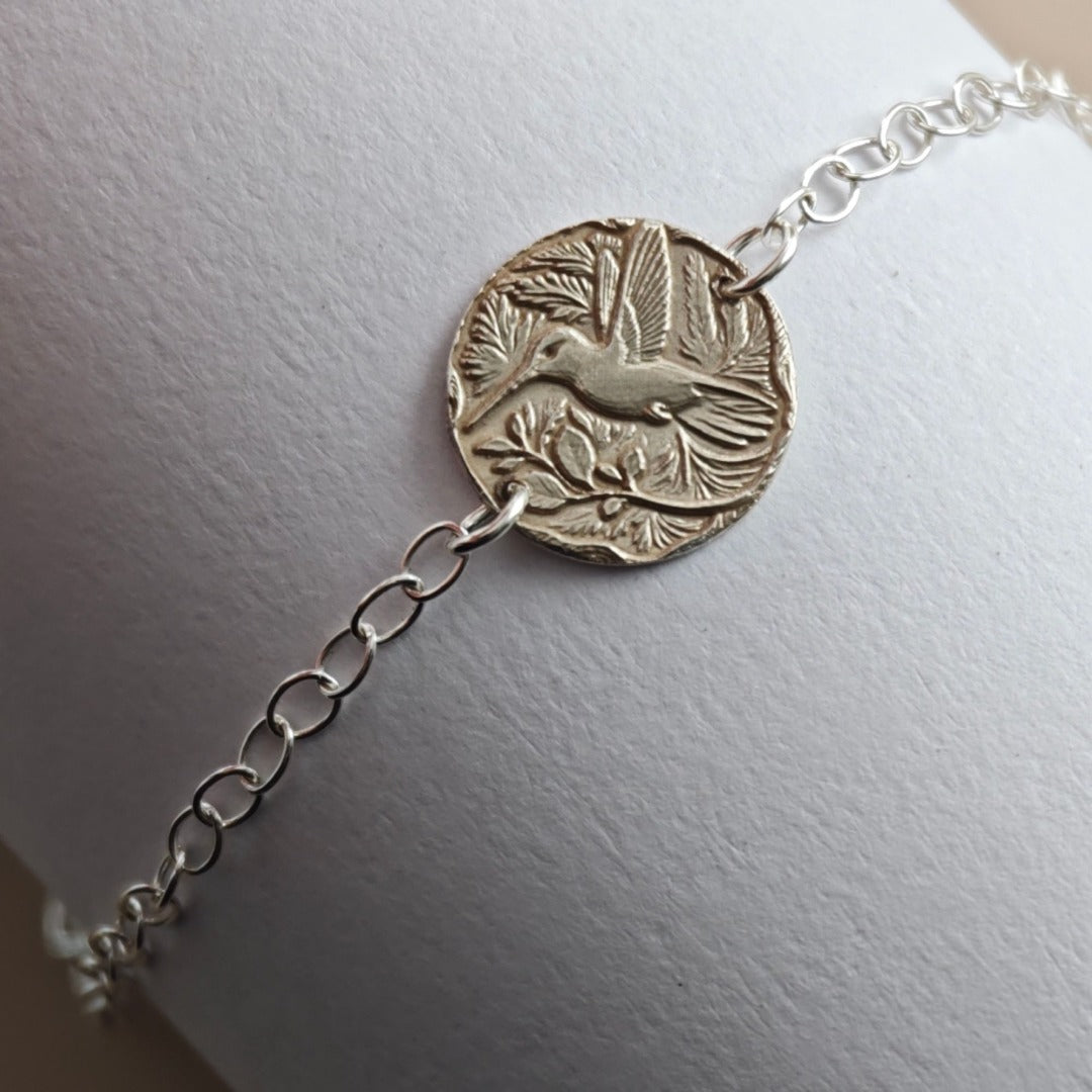 Hummingbird coin bracelet - personalised reverse