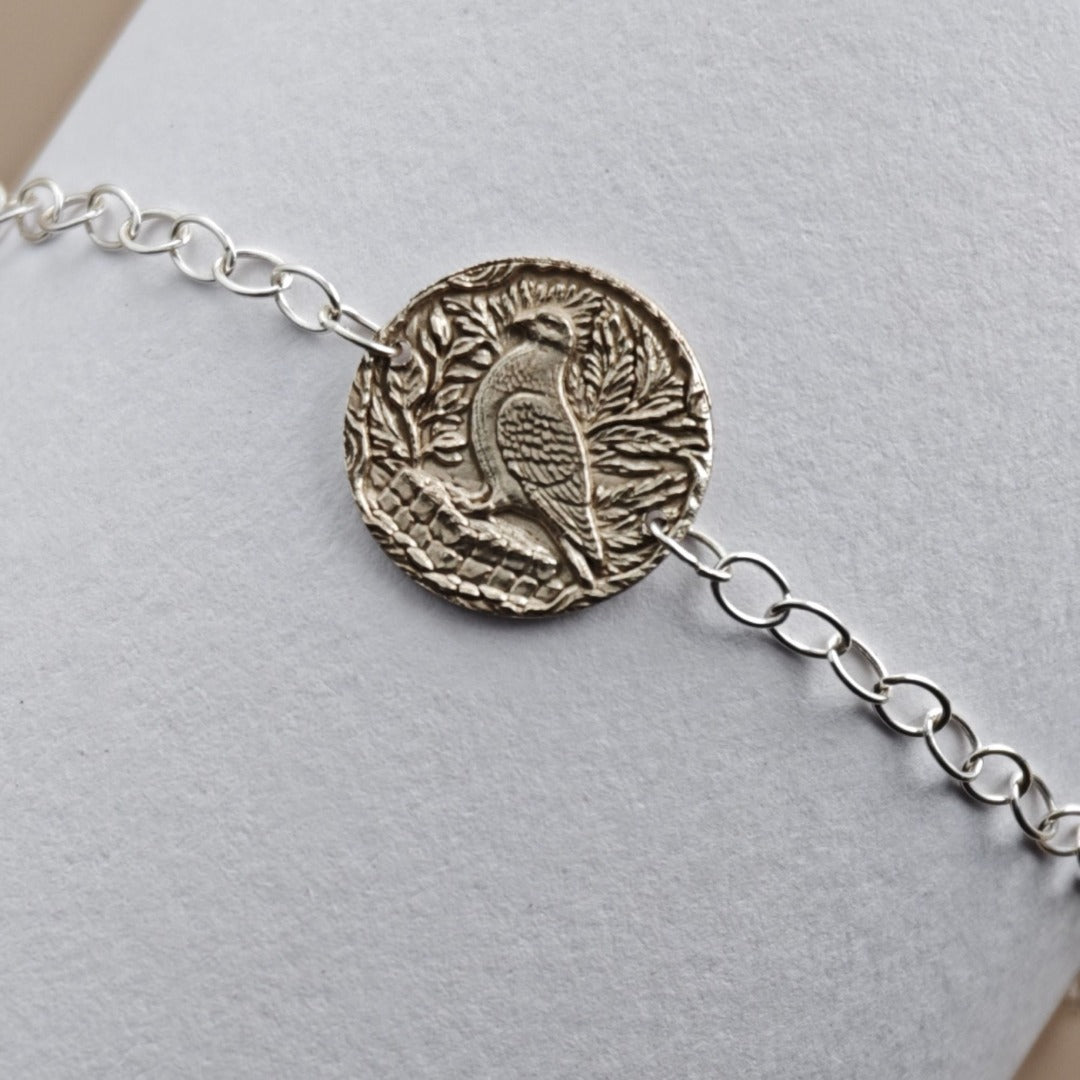 Pigeon coin bracelet - personalised reverse