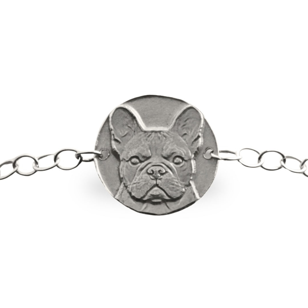 French Bulldog Engraved Sterling Silver Coin Bracelet