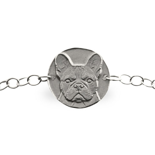 French Bulldog engraved sterling silver coin bracelet by Ojewellery