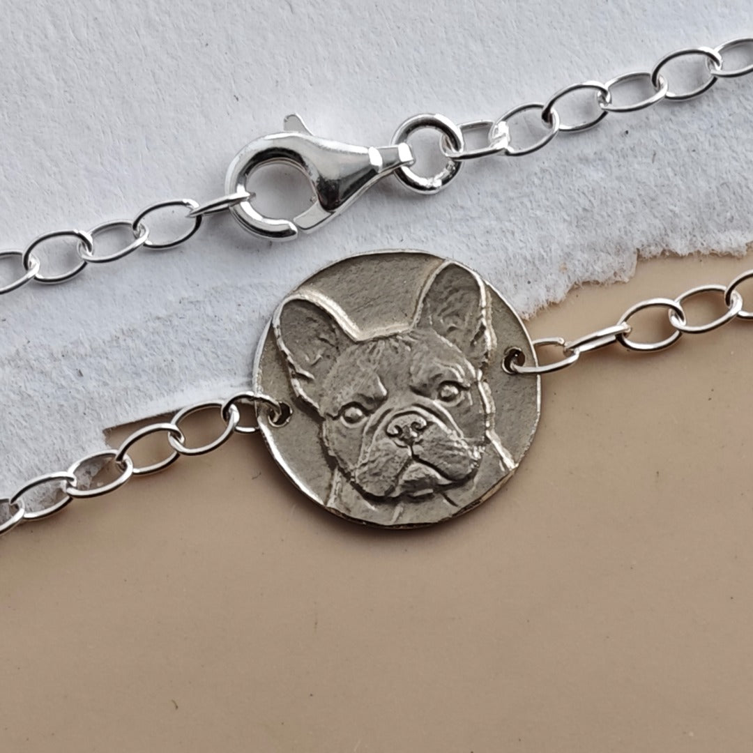 French Bulldog Engraved Sterling Silver Coin Bracelet