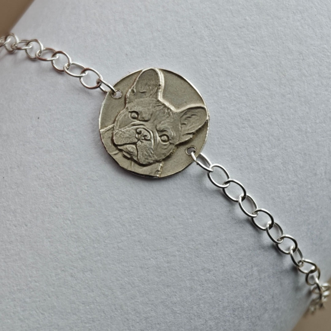 French Bulldog Engraved Sterling Silver Coin Bracelet