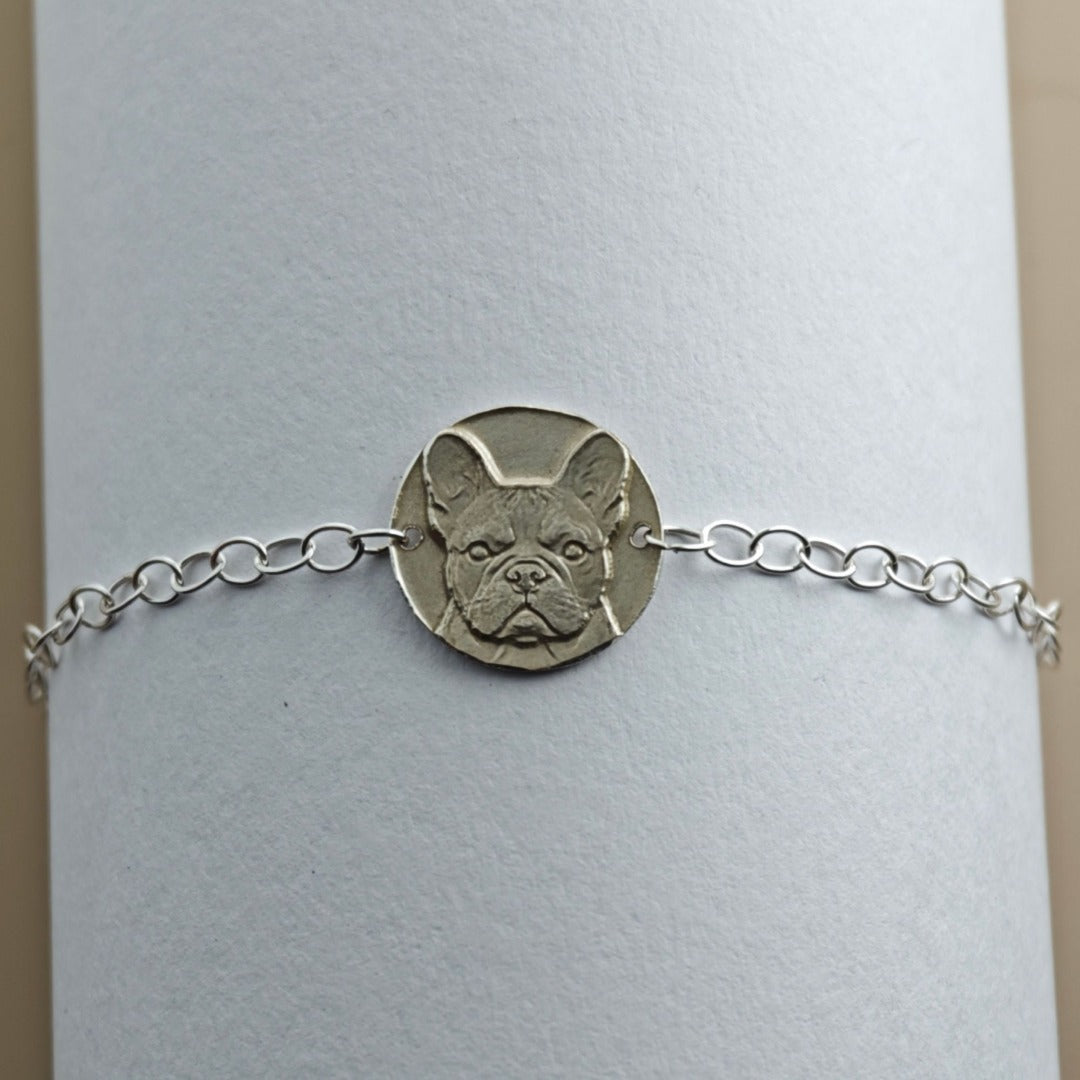 French Bulldog Engraved Sterling Silver Coin Bracelet
