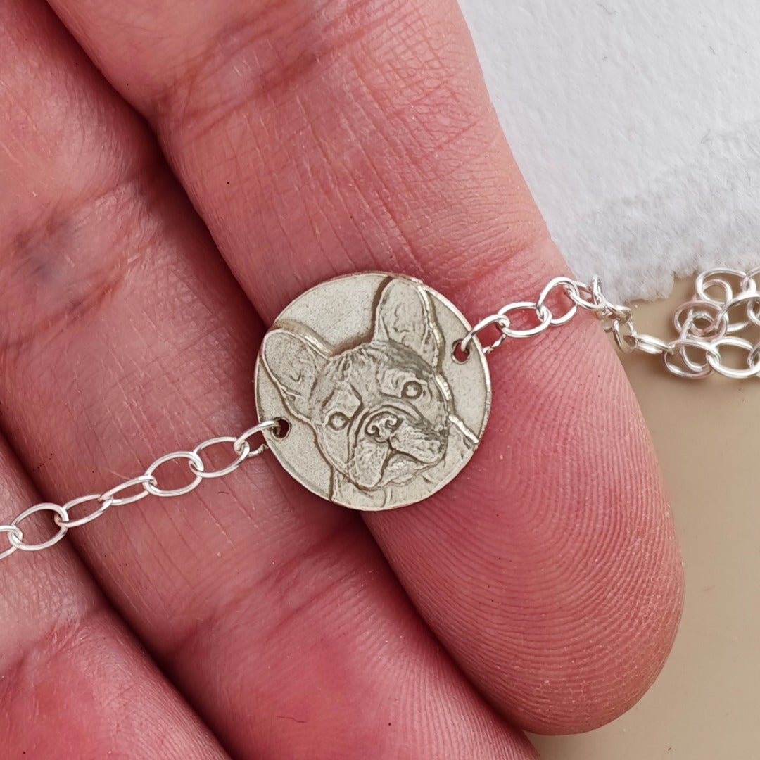 French Bulldog Engraved Sterling Silver Coin Bracelet