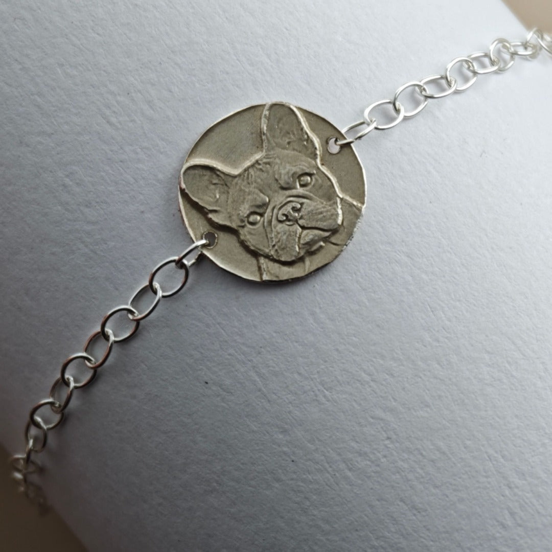French Bulldog Engraved Sterling Silver Coin Bracelet