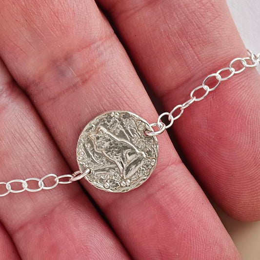 Fox coin bracelet - engraving detail
