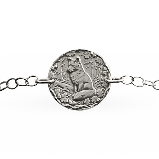 Fox engraved sterling silver coin bracelet by Ojewellery